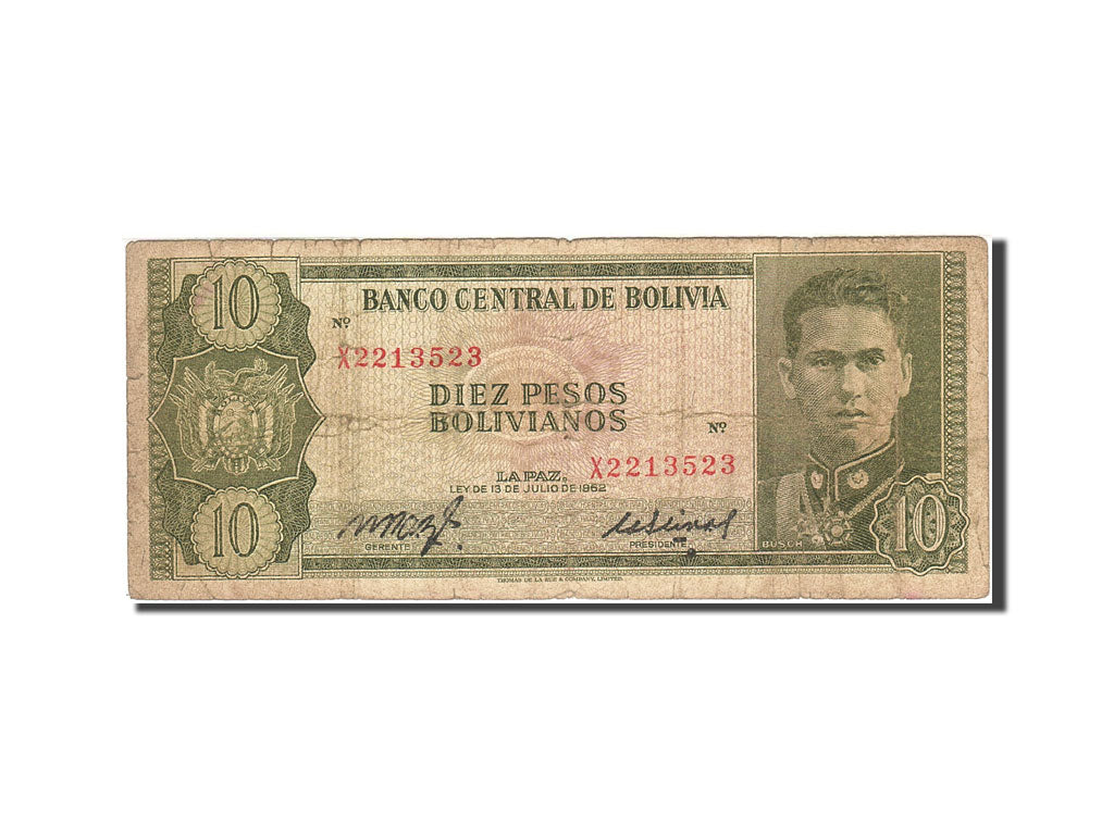 Banconote, Bolivia, 10 Pesos Bolivianos, 1962, KM:154a, Undated (1962), MB