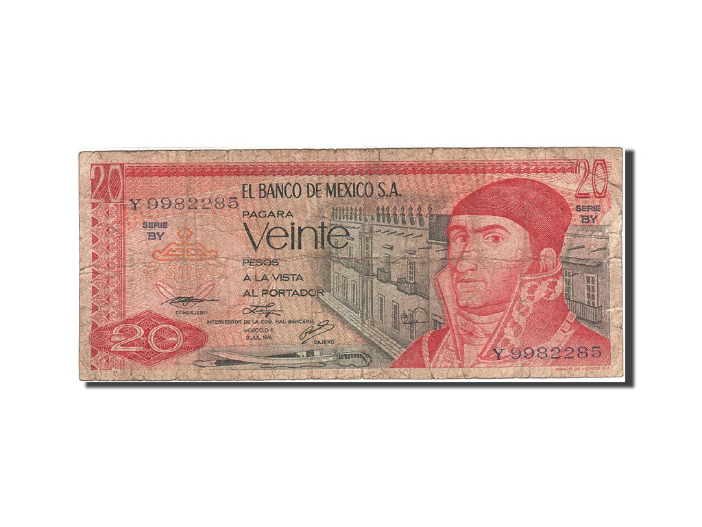 Banknote, Mexico, 20 Pesos, 1969-1974, 1976-07-08, KM:64c, VG(8-10)