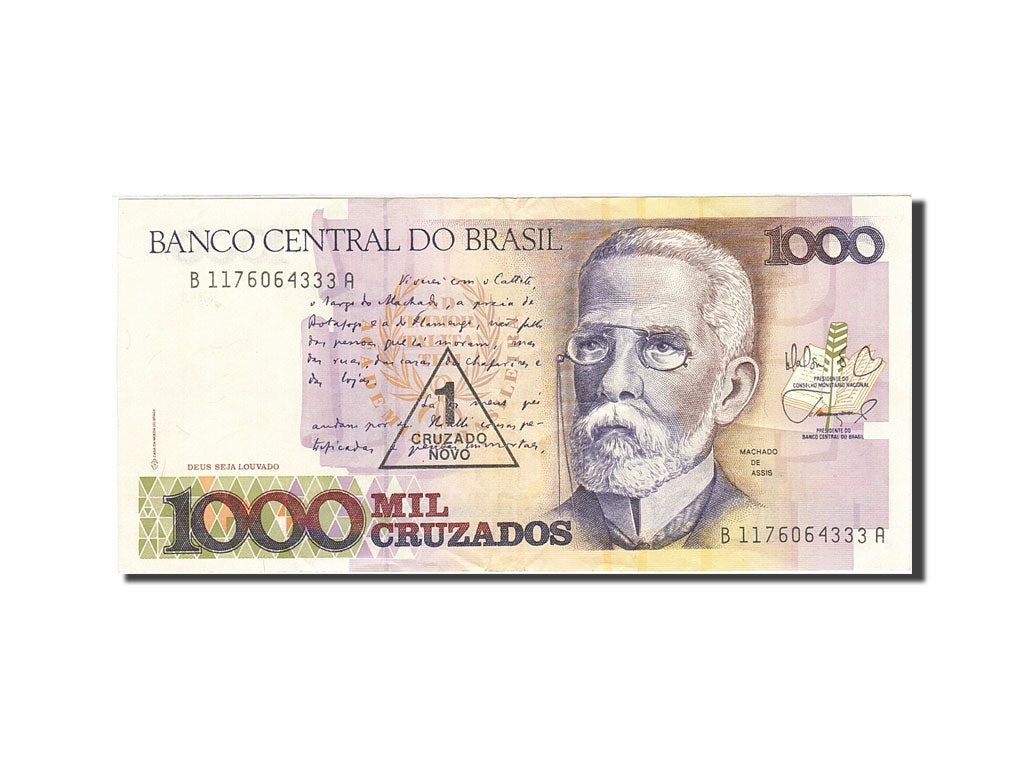 Banknote, Brazil, 1 Cruzado Novo on 1000 Cruzados, 1989, 1989, KM:216b