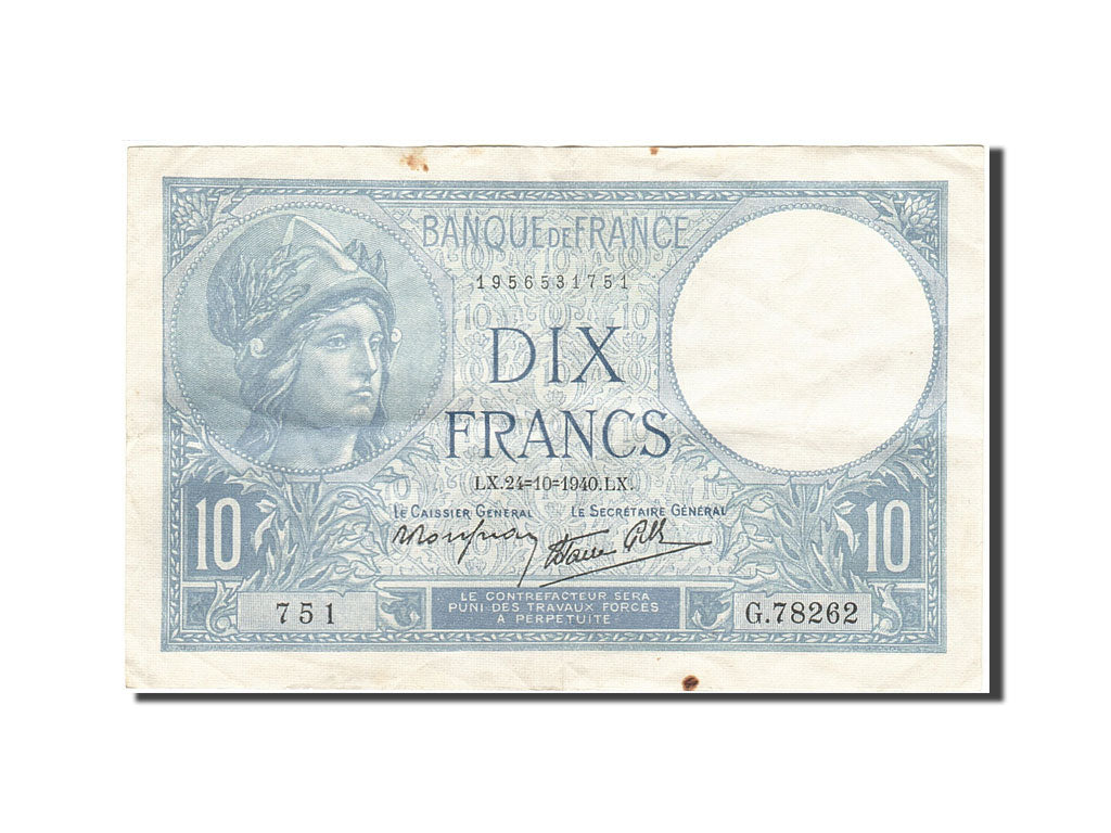 Biljet, Frankrijk, 10 Francs, 1937-1939, 1940-10-24, TTB+, KM:84