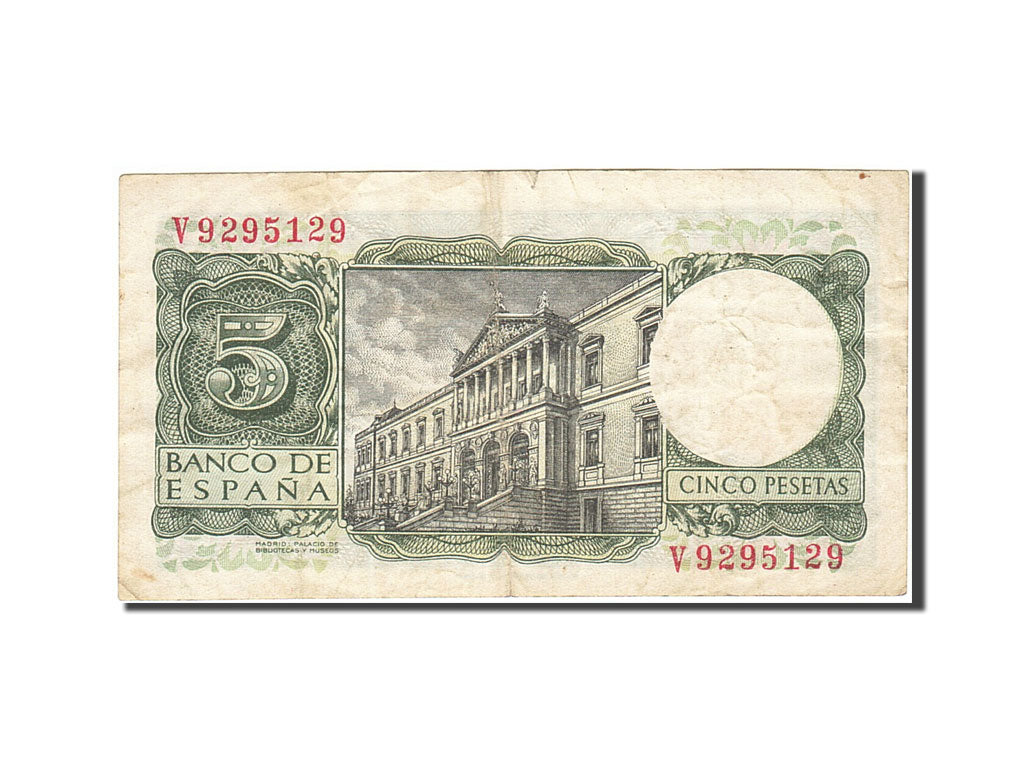 Banknot, Hiszpania, 5 Pesetas, 1954, 1954-07-22, KM:146a, VF(20-25)