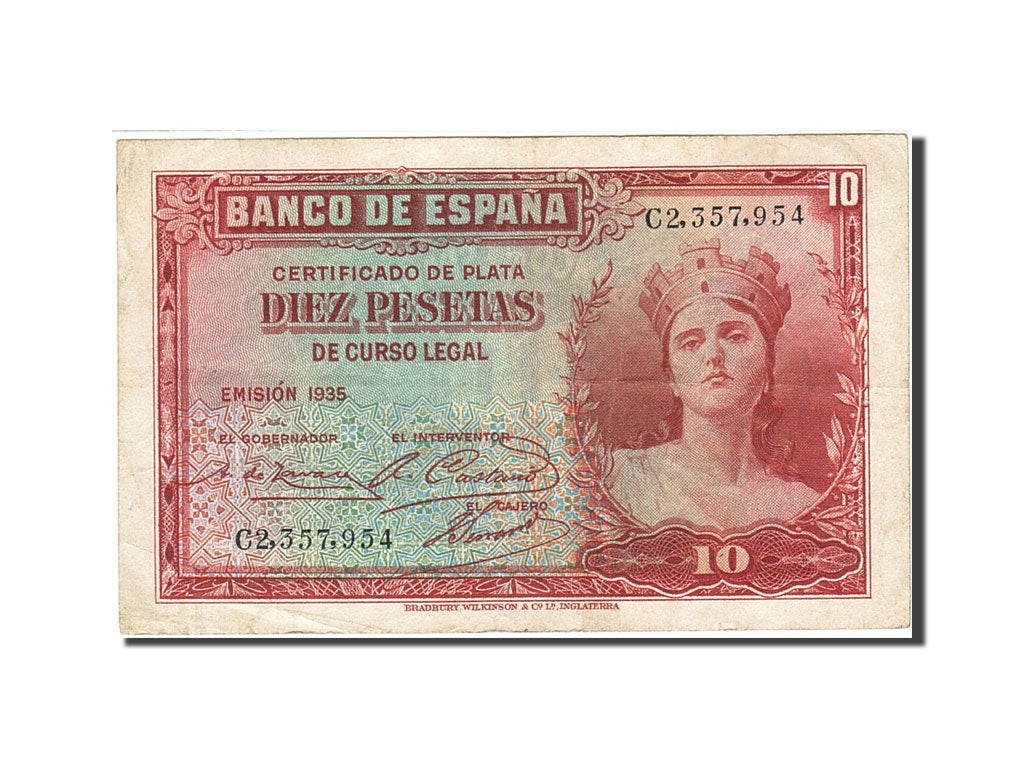 Geldschein, Spanien, 10 Pesetas, 1935, 1935, KM:86a, SS