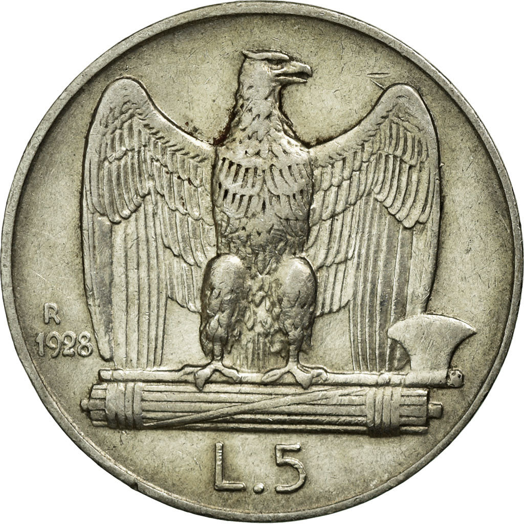 Coin, Italy, Vittorio Emanuele III, 5 Lire, 1928, Rome, EF(40-45), Silver