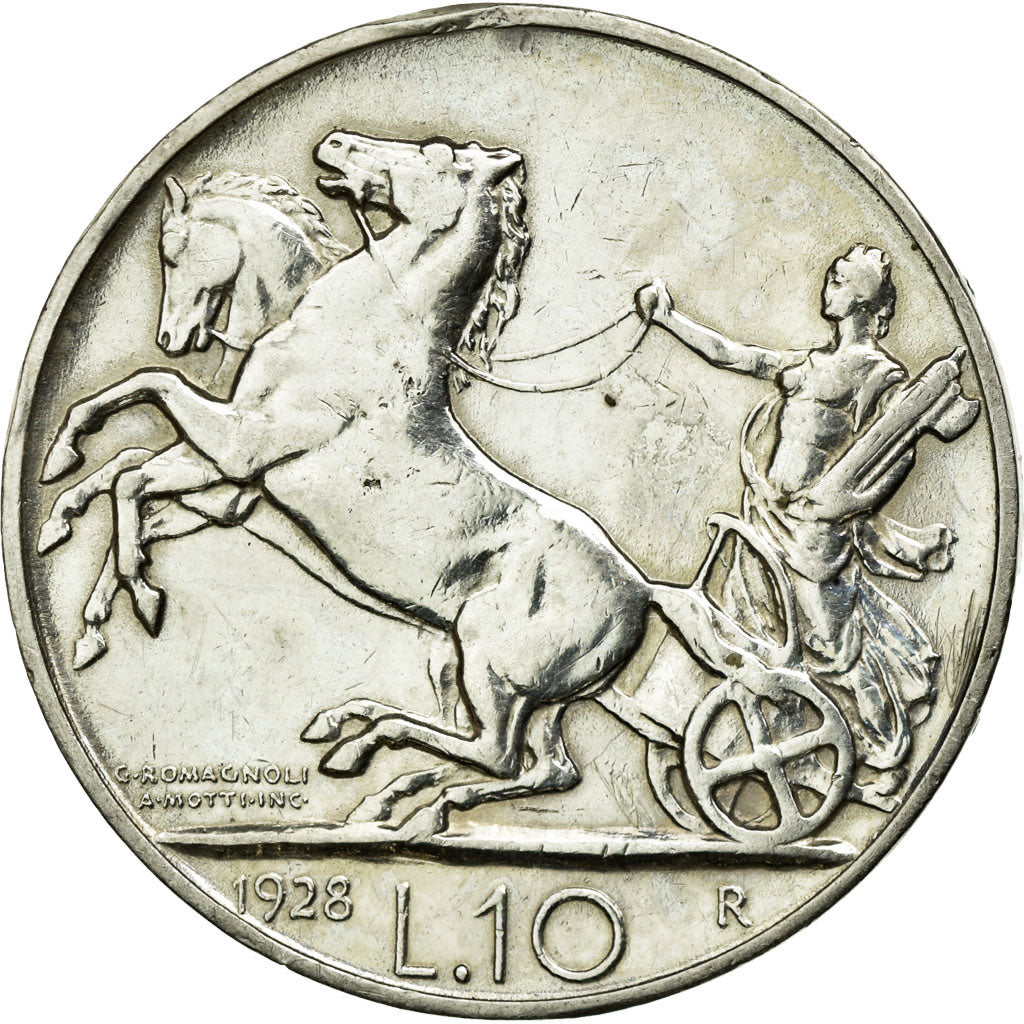 Coin, Italy, Vittorio Emanuele III, 10 Lire, 1928, Rome, EF(40-45), Silver