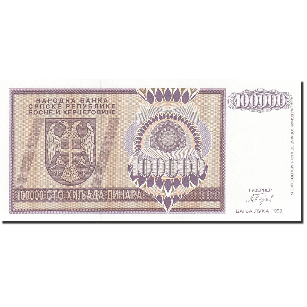 Banconote, Bosnia - Erzegovina, 100,000 Dinara, 1992-1993, KM:141a, 1993, FDS