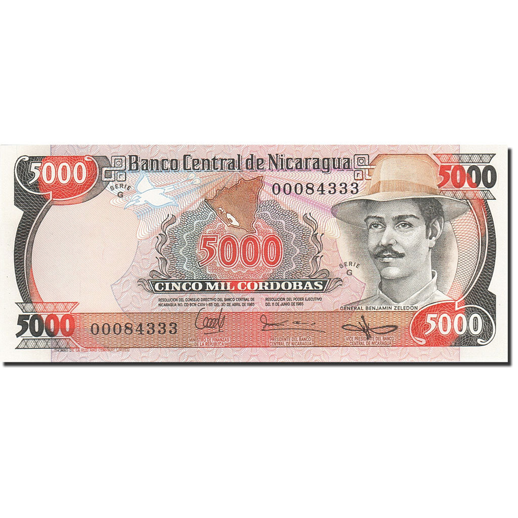 Banknote, Nicaragua, 5000 Cordobas, 1985, 1987, KM:146, UNC(65-70)