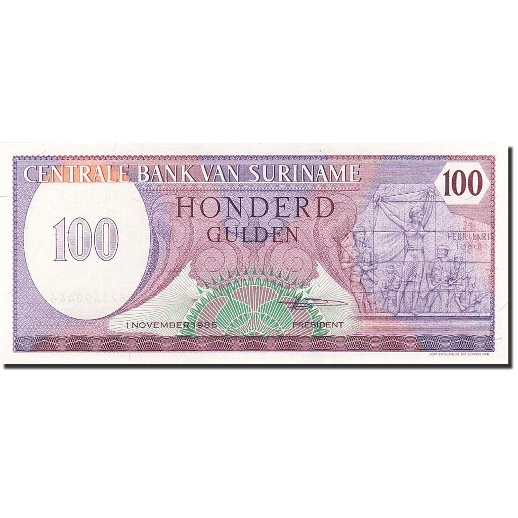 Banknot, Surinam, 100 Gulden, 1982, 1985-11-01, KM:128b, UNC(65-70)