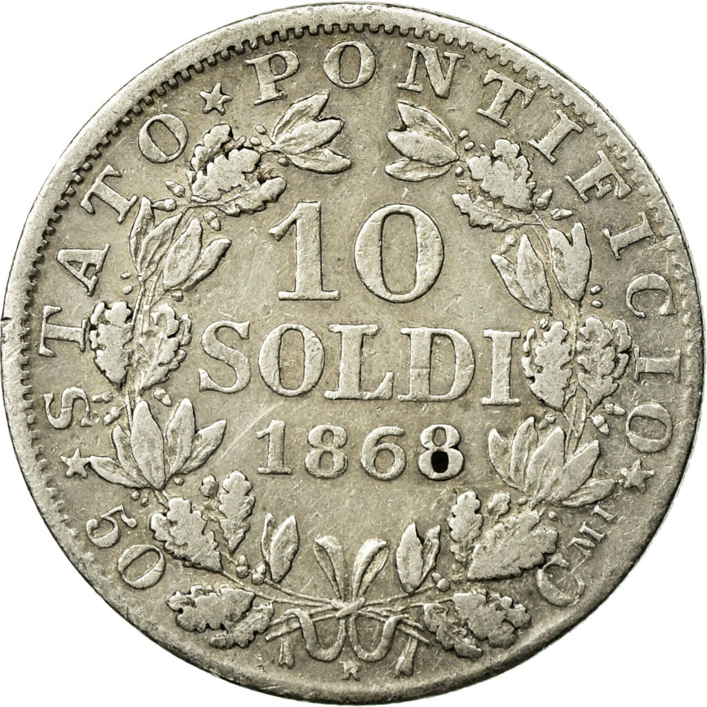 Munten, Italiaanse staten, PAPAL STATES, Pius IX, 10 Soldi, 50 Centesimi, 1868