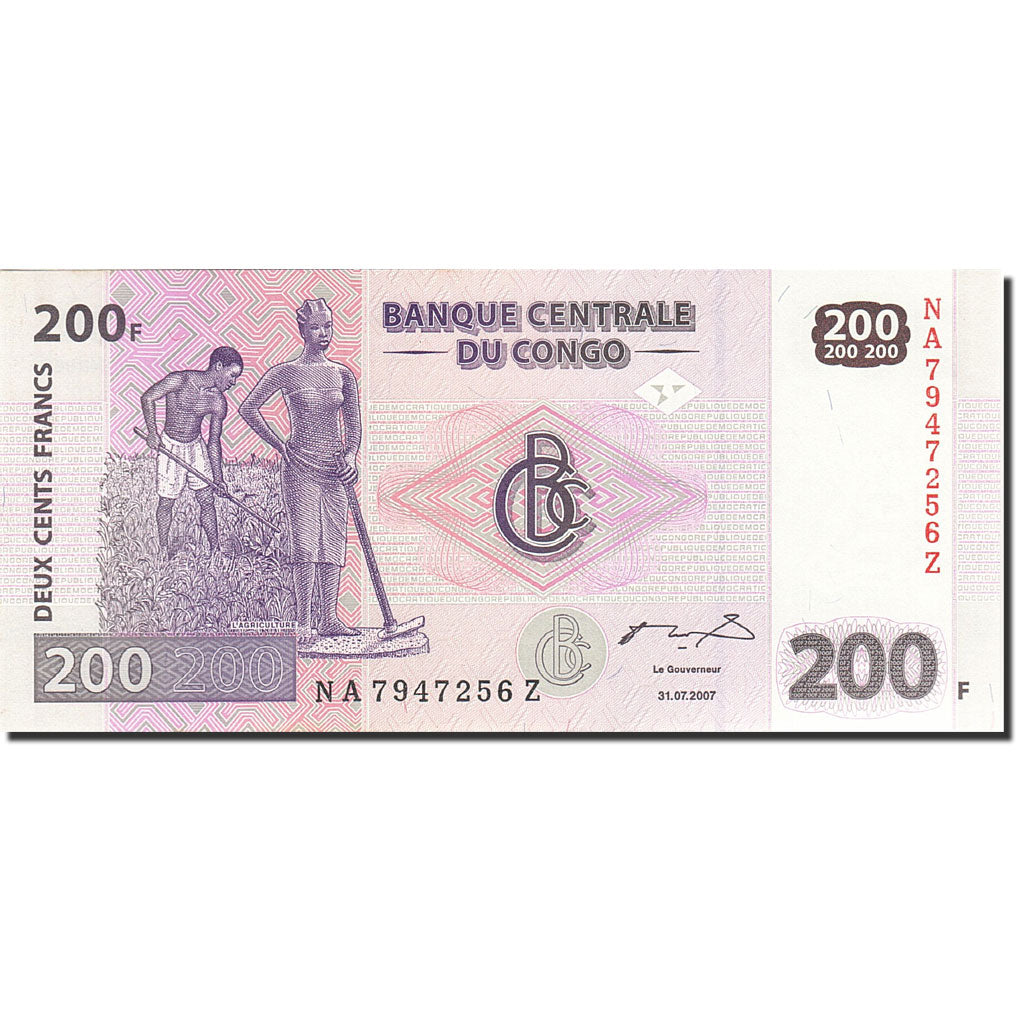 Geldschein, Congo Democratic Republic, 200 Francs, 2007, 2007-07-31, KM:99a, UNZ