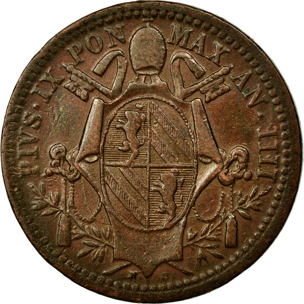 Moneta, STATI ITALIANI, PAPAL STATES, Pius IX, Mezzo (1/2) Baiocco, 1849, Roma