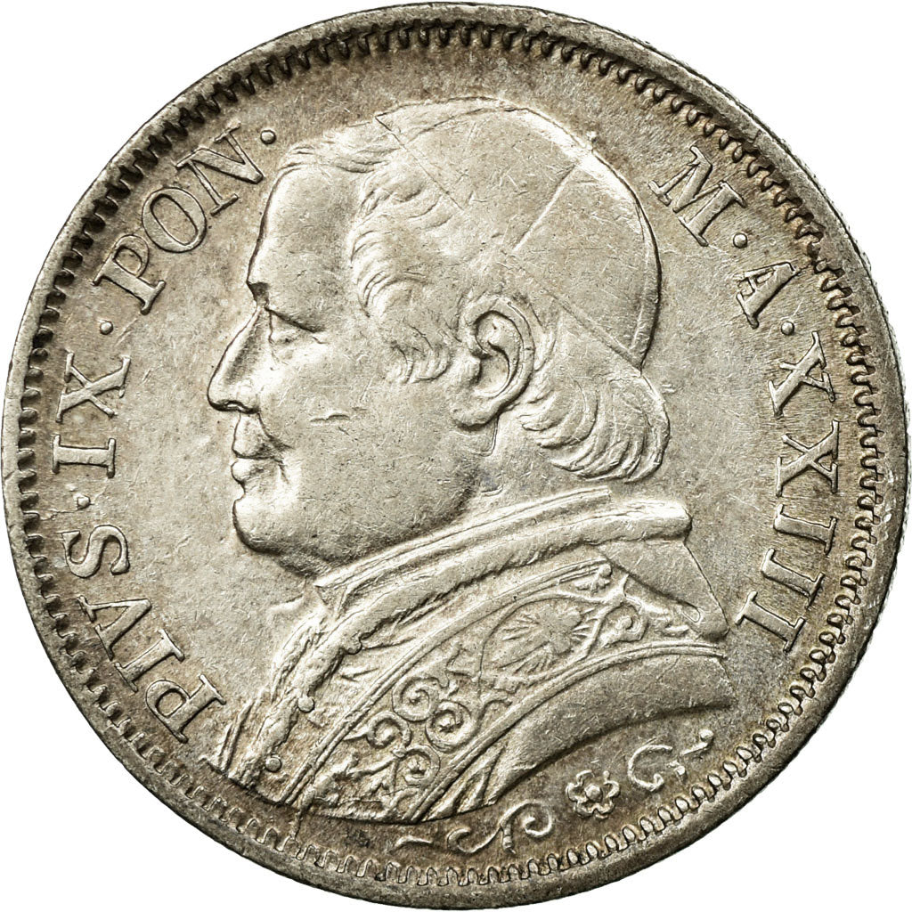 Coin, ITALIAN STATES, PAPAL STATES, Pius IX, Lira, 1868, Roma, AU(55-58)