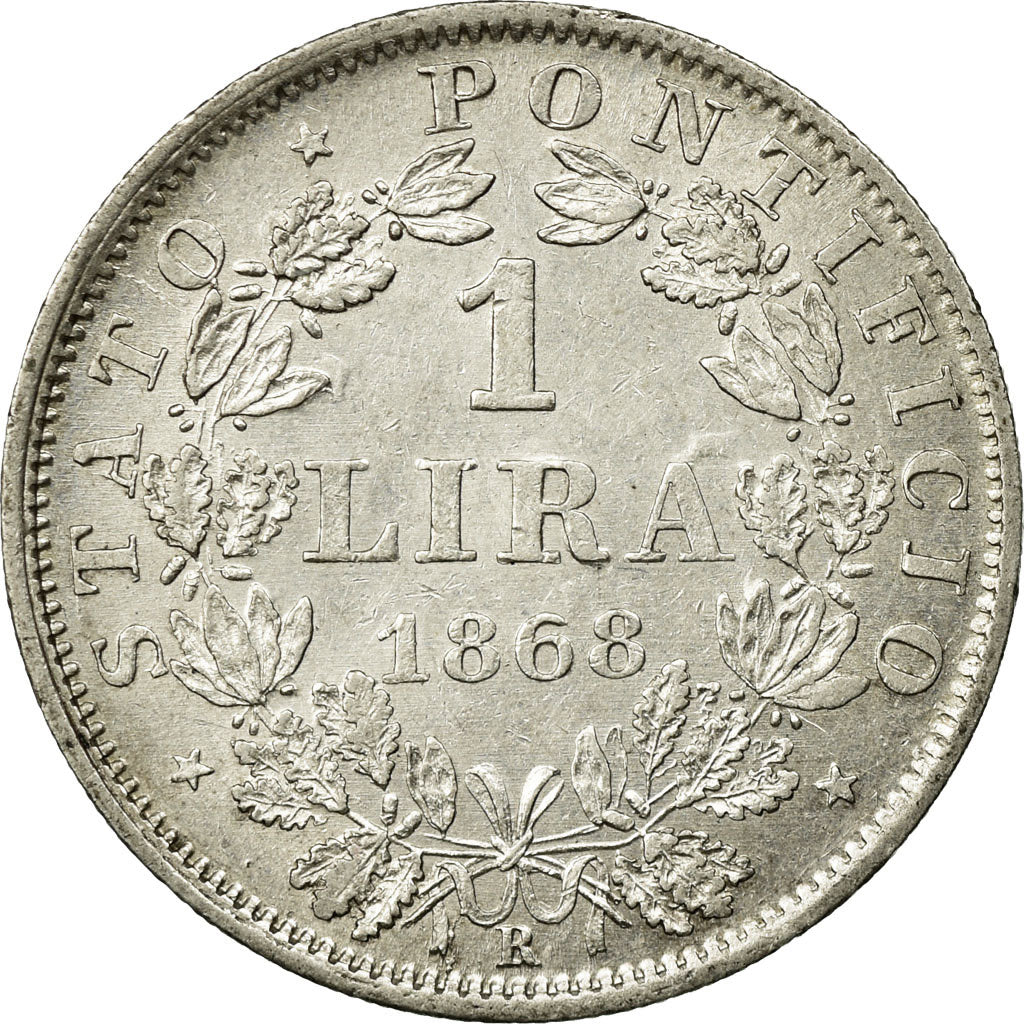 Coin, ITALIAN STATES, PAPAL STATES, Pius IX, Lira, 1868, Roma, AU(55-58)