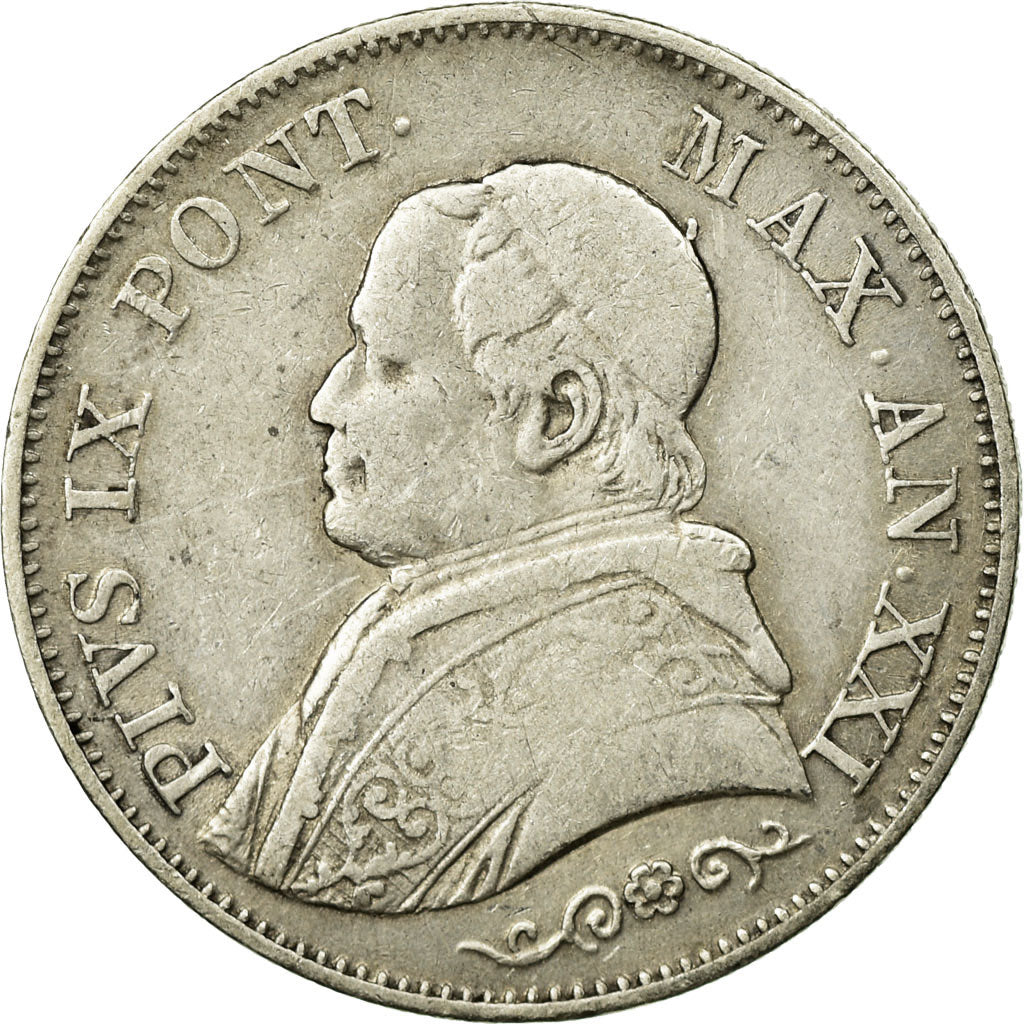Munten, Italiaanse staten, PAPAL STATES, Pius IX, Lira, 1866, Roma, FR+, Zilver