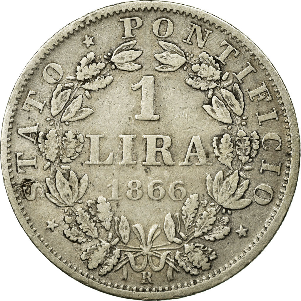 Munten, Italiaanse staten, PAPAL STATES, Pius IX, Lira, 1866, Roma, FR+, Zilver