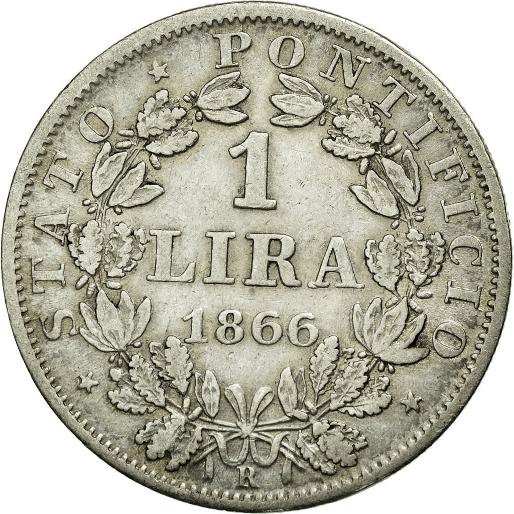 Münze, Italien Staaten, PAPAL STATES, Pius IX, Lira, 1866, Roma, S+, Silber