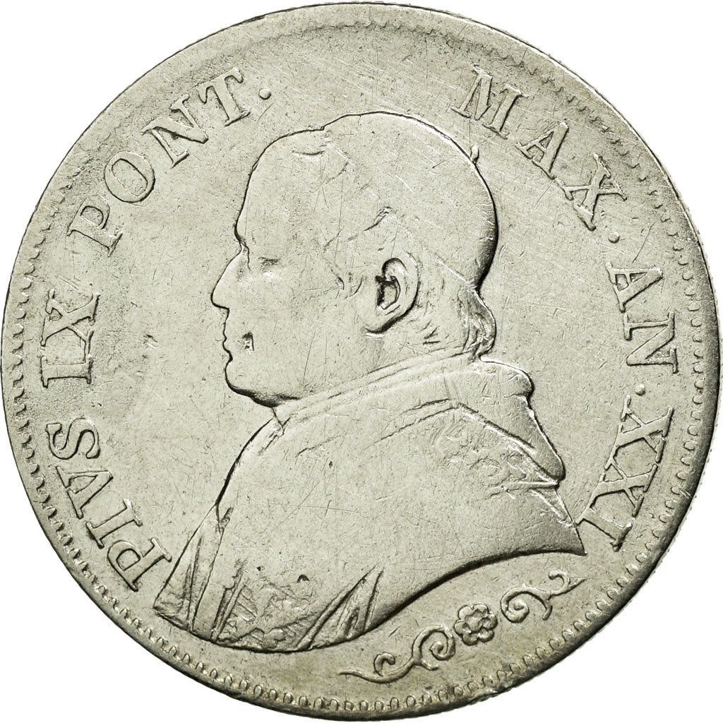 Moneda, Estados italianos, PAPAL STATES, Pius IX, Lira, 1866, Roma, BC+, Plata