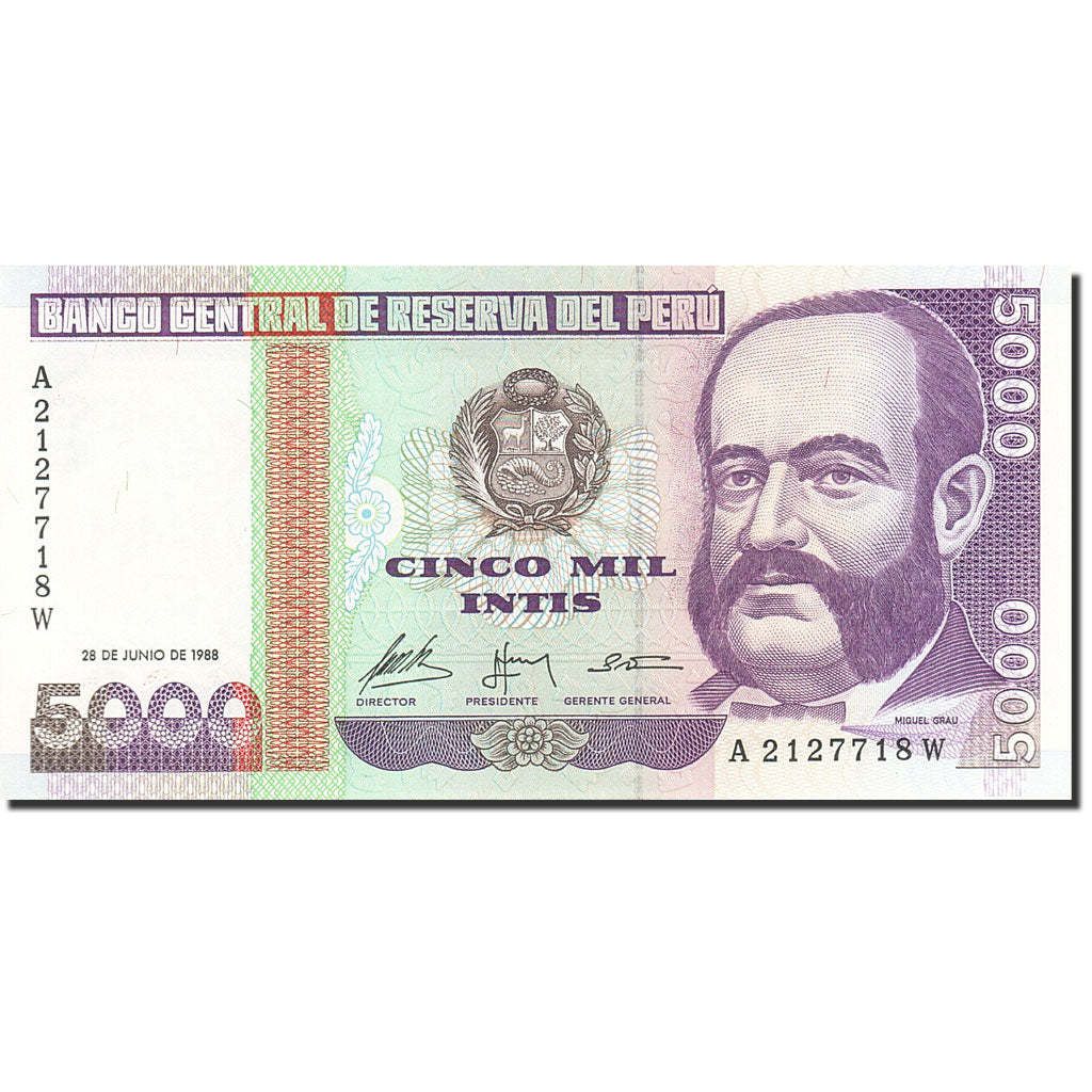 Biljet, Peru, 5000 Intis, 1985-1991, 1988-06-28, KM:137, NIEUW