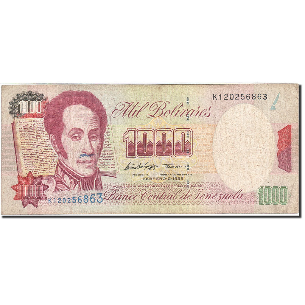Biljet, Venezuela, 1000 Bolivares, 1994, 1998-02-05, KM:76c, TB