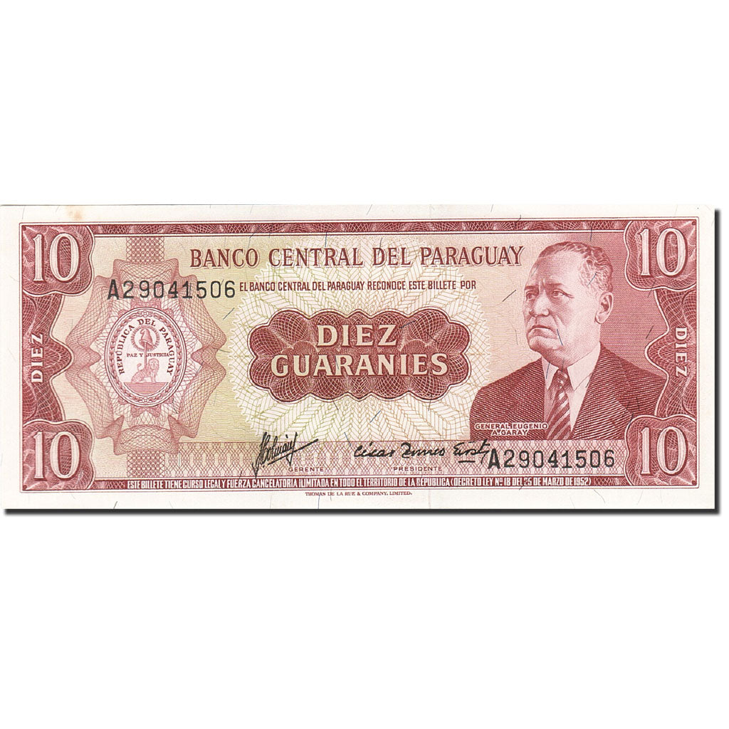 Banknote, Paraguay, 10 Guaranies, 1952, 1952, KM:196b, UNC(63)