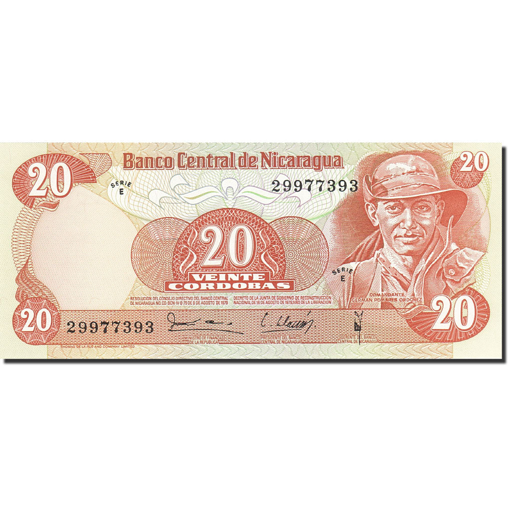 Banknot, Nicaragua, 20 Cordobas, 1979, 1979, KM:135, UNC(65-70)