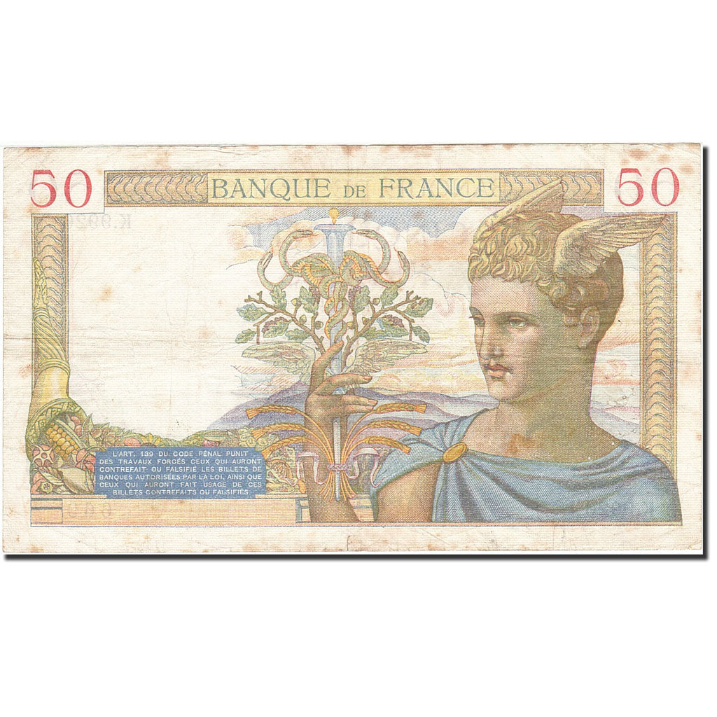 Geldschein, Frankreich, 50 Francs, 1933, 1939-03-09, S, Fayette:18.23, KM:85b