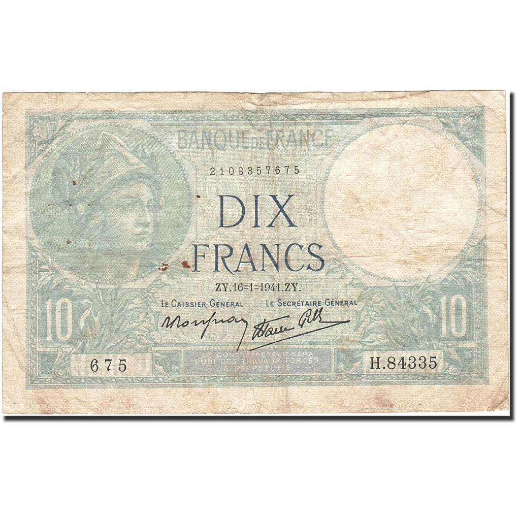 Banknot, Francja, 10 Francs, 1915, 1941-01-16, F(12-15), Fayette:7.28, KM:84