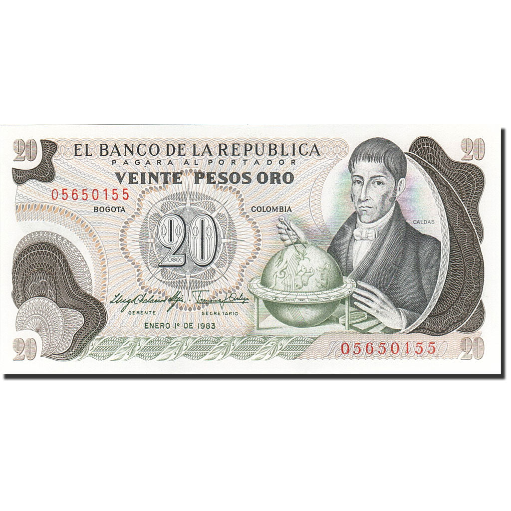Banknote, Colombia, 20 Pesos Oro, 1966-1968, 1983-01-01, KM:409d, UNC(65-70)