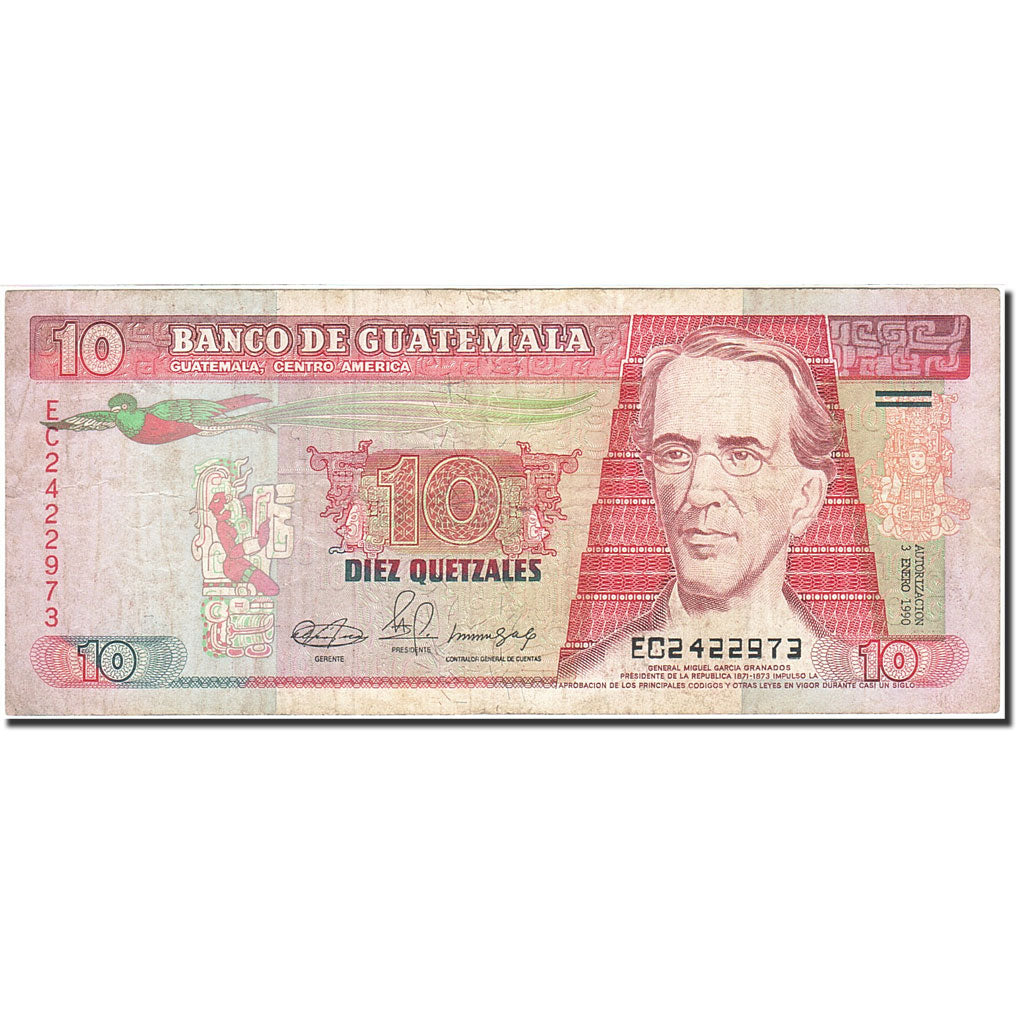 Banknote, Guatemala, 10 Quetzales, 1989-1990, 1990-01-03, KM:75b, EF(40-45)
