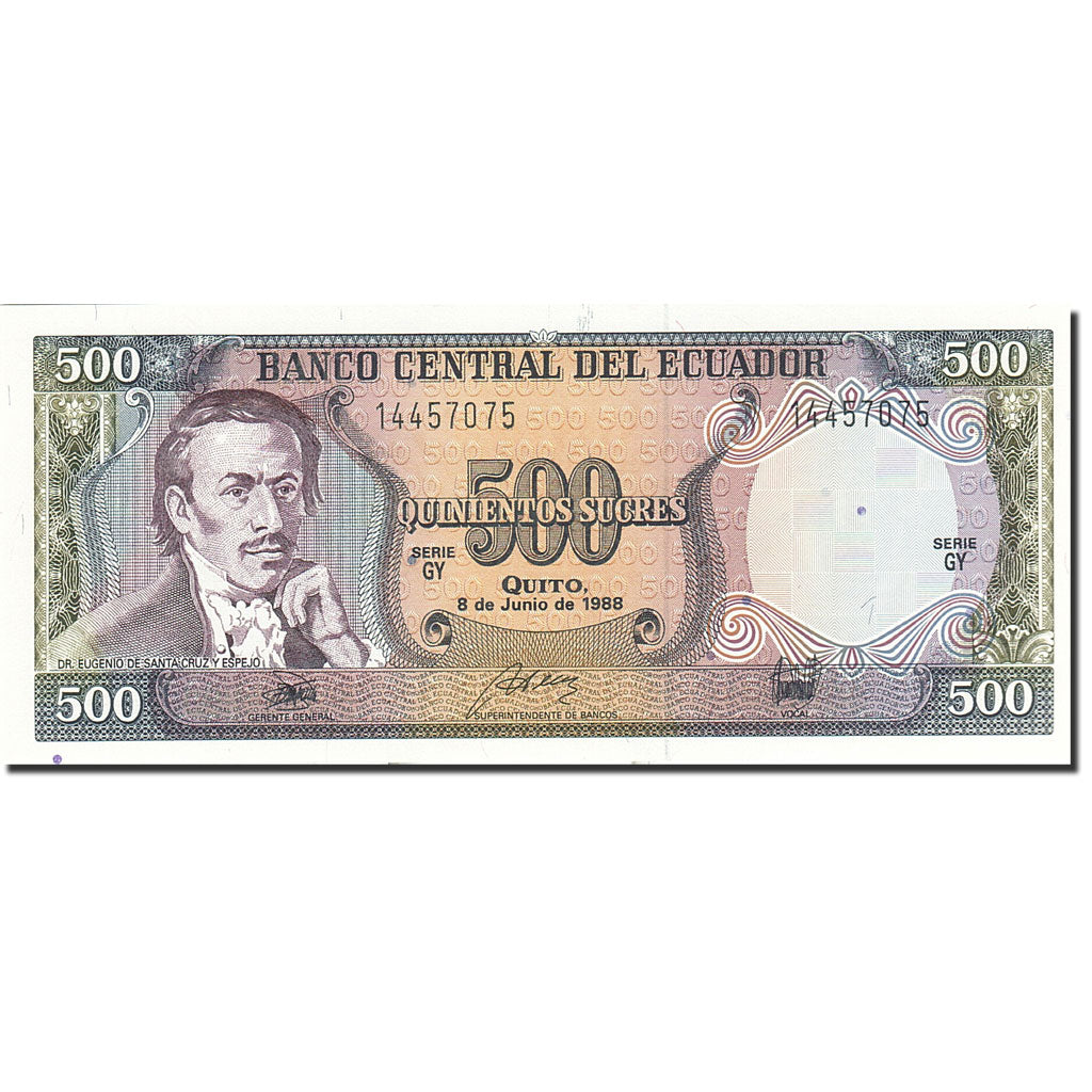 Billete, 500 Sucres, 1984-1988, Ecuador, KM:124Aa, 1988-06-08, UNC