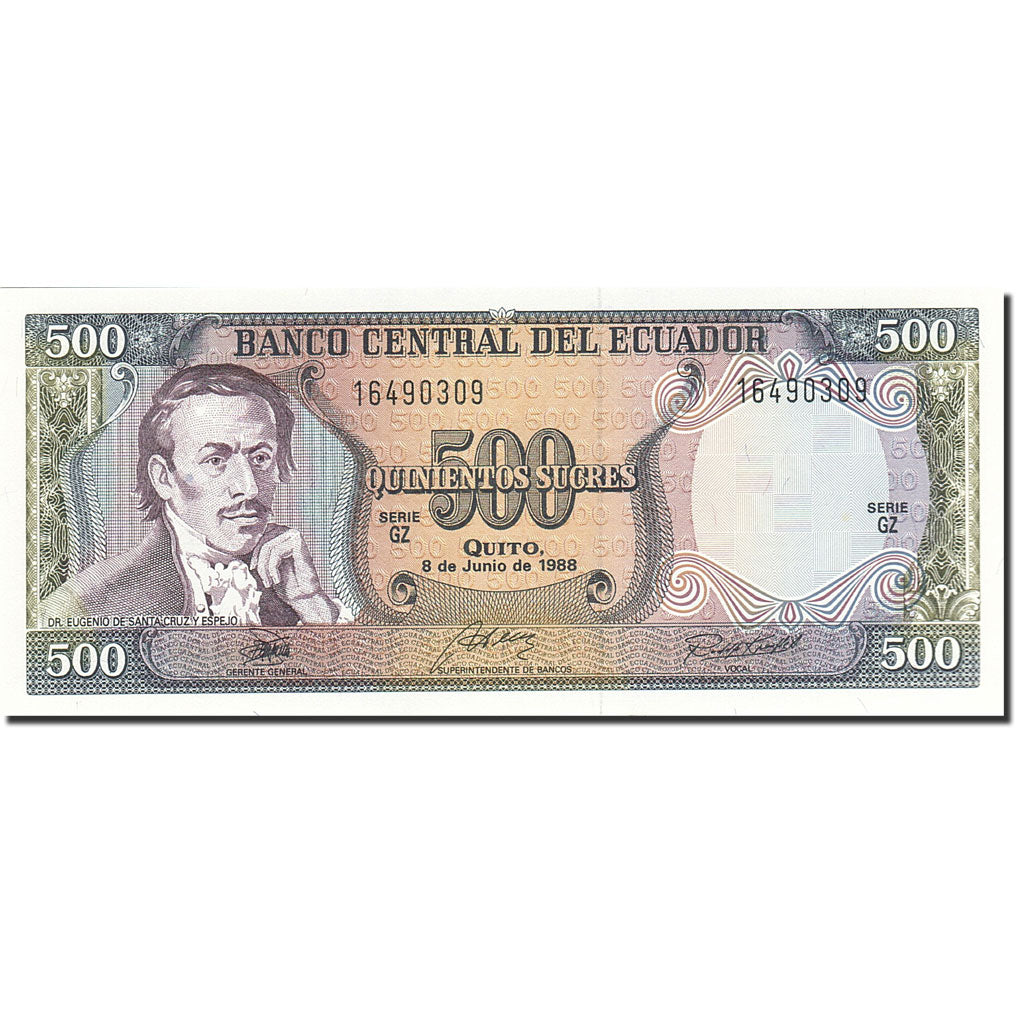 Billete, 500 Sucres, 1984-1988, Ecuador, KM:124Aa, 1988-06-08, UNC