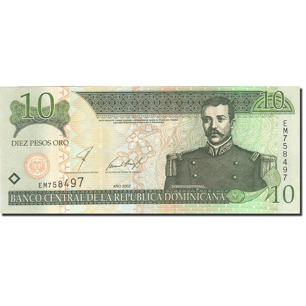 Billete, 10 Pesos Oro, 2001-2002, República Dominicana, KM:168b, 2002, UNC