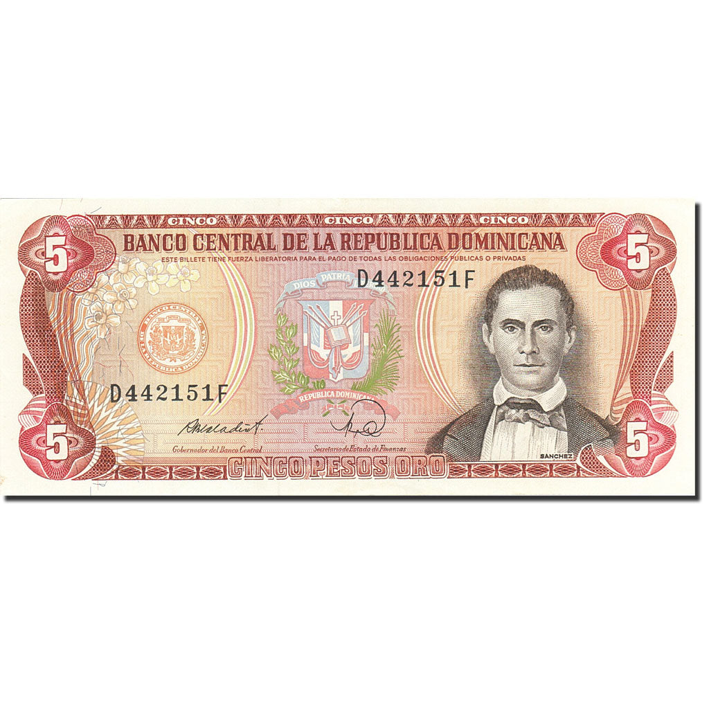 Banknot, Republika Dominikany, 5 Pesos Oro, 1977-1980, 1988, KM:118c, AU(55-58)