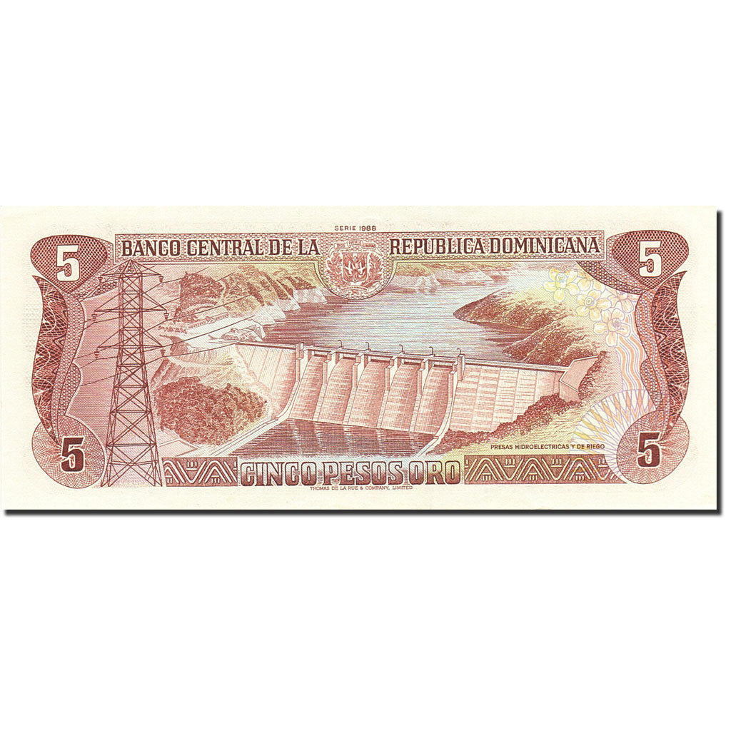 Banknot, Republika Dominikany, 5 Pesos Oro, 1977-1980, 1988, KM:118c, AU(55-58)