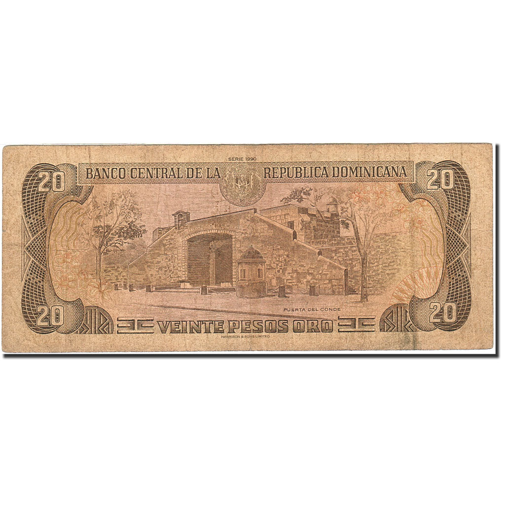 Banknot, Republika Dominikany, 20 Pesos Oro, 1990, 1990, KM:133, VF(20-25)