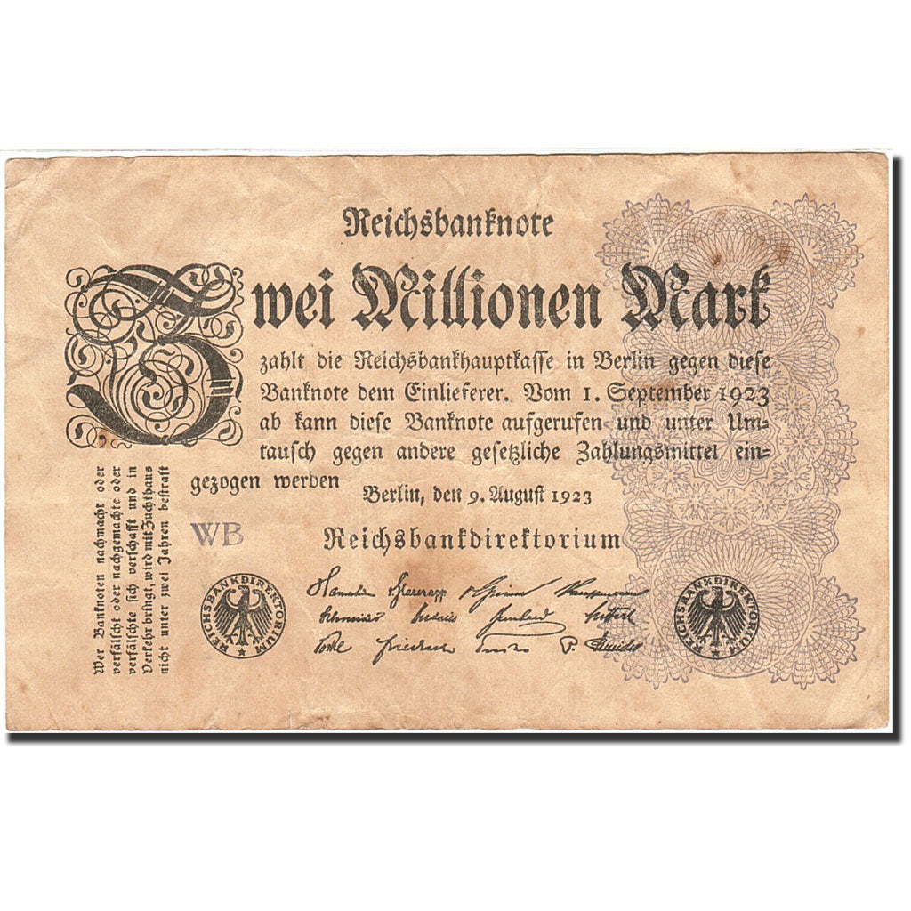 Geldschein, Deutschland, 2 Millionen Mark, 1923, 1923-08-09, KM:104a, SS