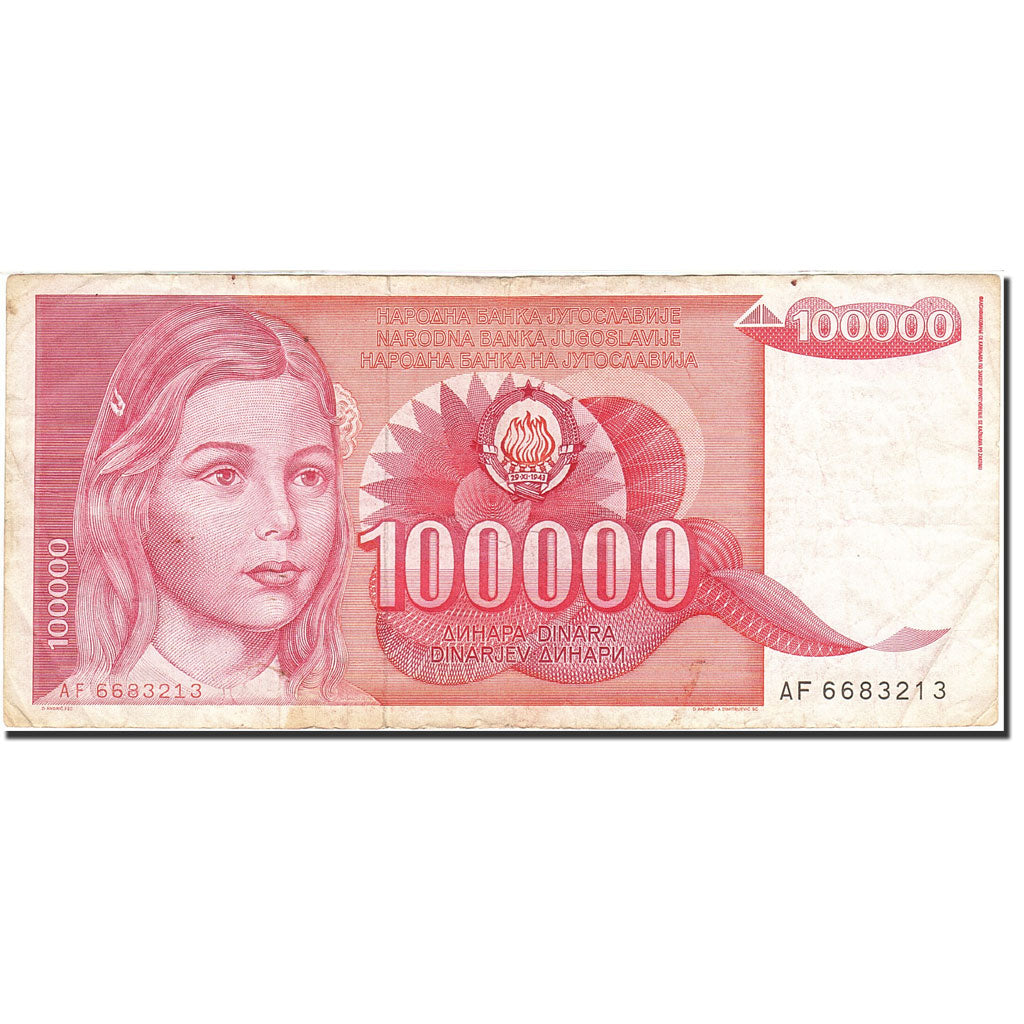 Billet, Yougoslavie, 100,000 Dinara, 1985-1989, 1989-05-01, KM:97, TB