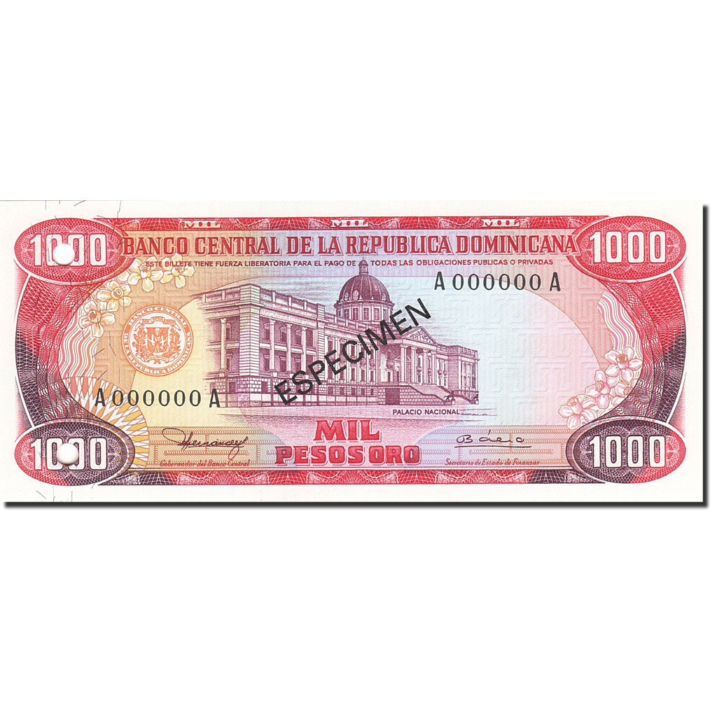 Billete, 1000 Pesos Oro, 1977-1980, República Dominicana, KM:124s1, 1980, UNC