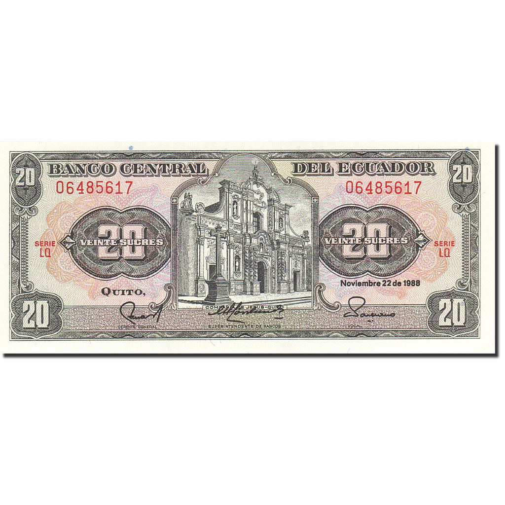 Billete, 20 Sucres, 1984-1988, Ecuador, KM:121Aa, 1988-11-22, UNC