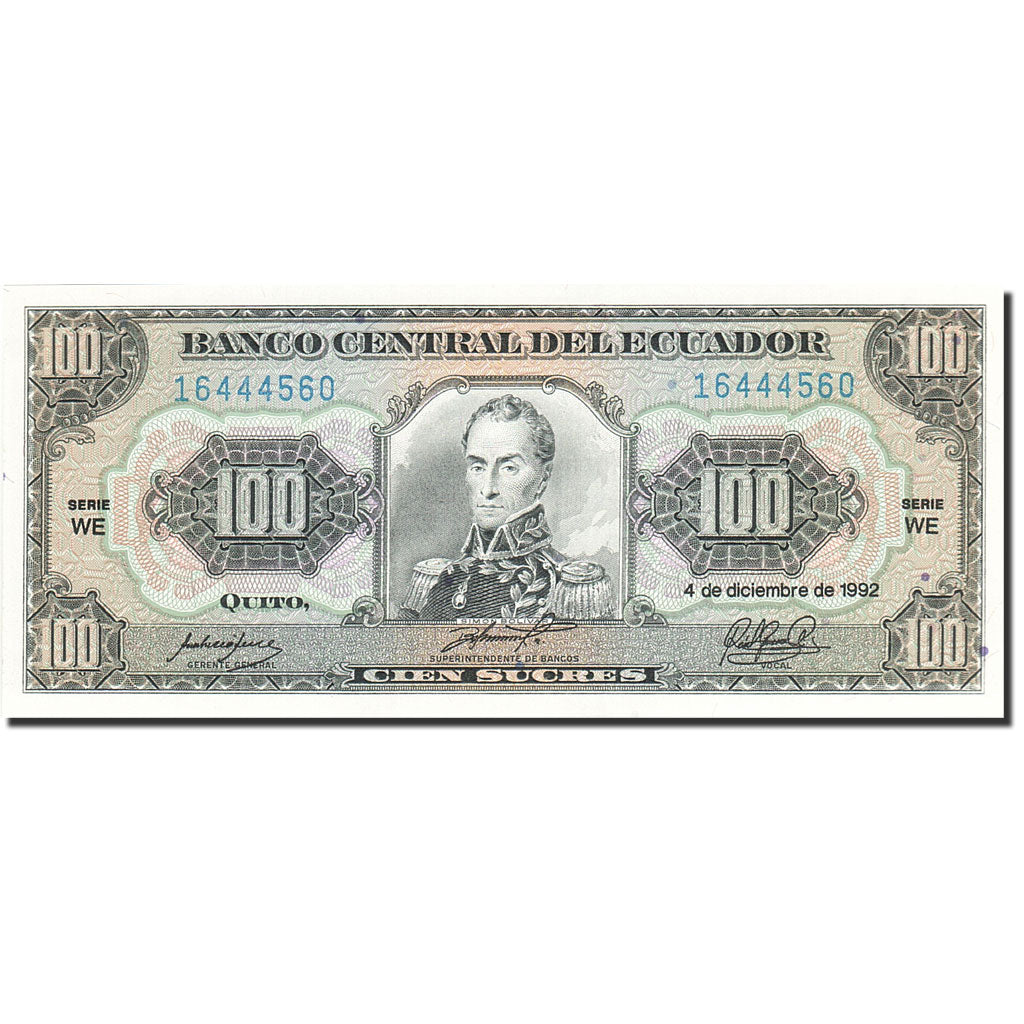 Billete, 100 Sucres, 1984-1988, Ecuador, KM:123Ab, 1992-12-04, UNC