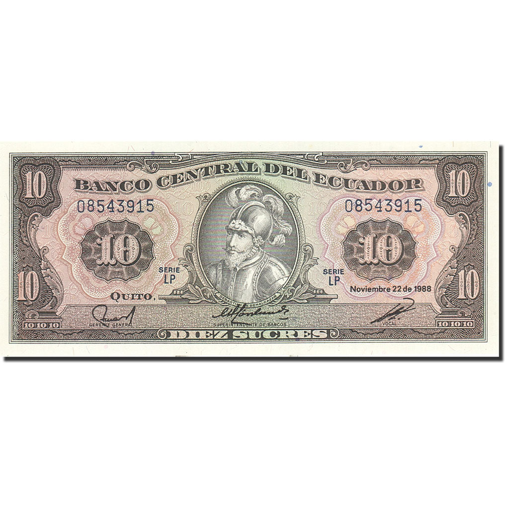 Billete, 10 Sucres, 1984-1988, Ecuador, KM:121, 1988-11-22, UNC