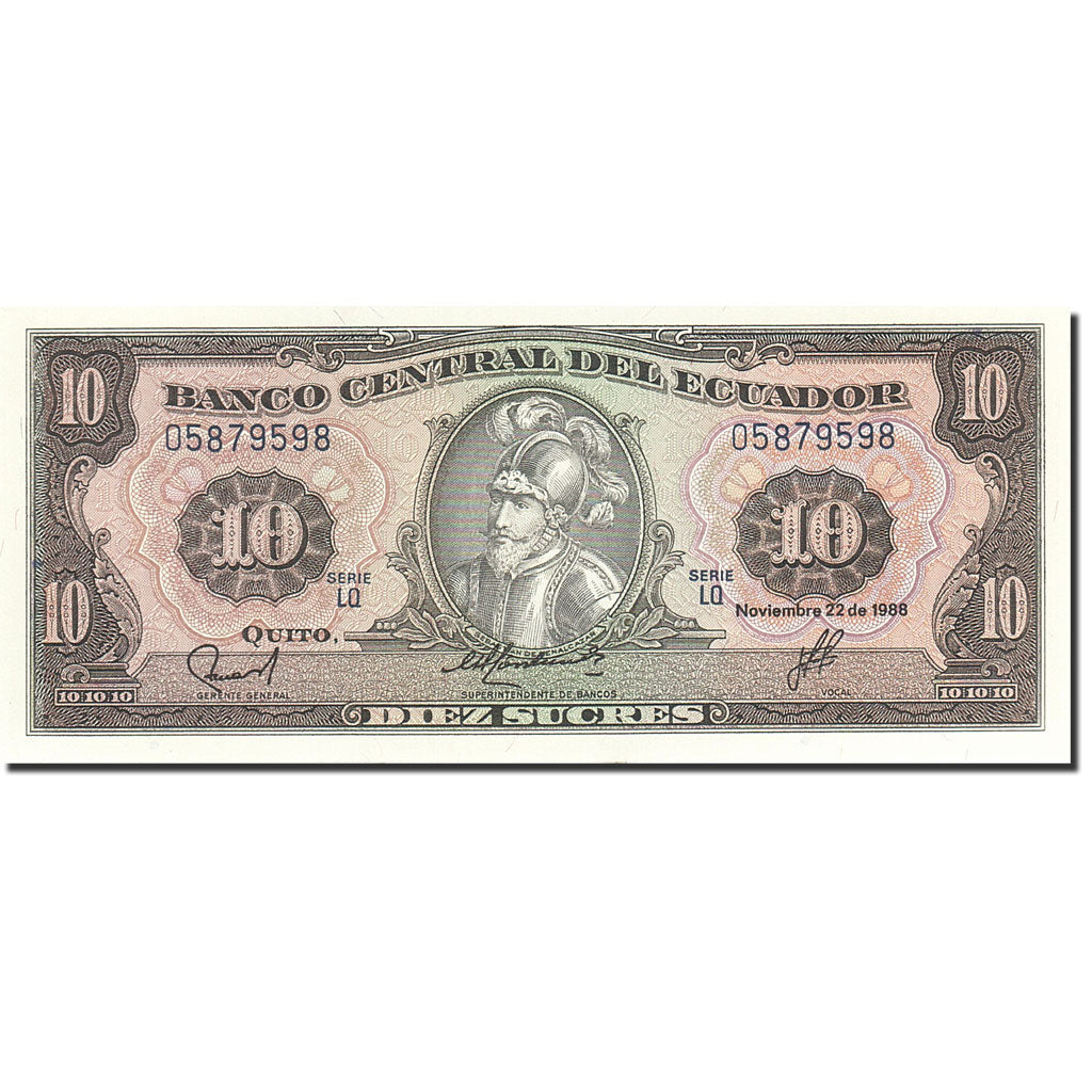 Billete, 10 Sucres, 1984-1988, Ecuador, KM:121, 1988-11-22, BC
