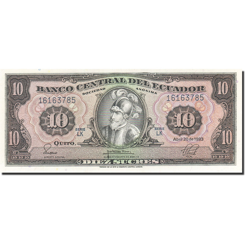 Billete, 10 Sucres, 1957-1971, Ecuador, KM:114b, 1983-04-20, UNC
