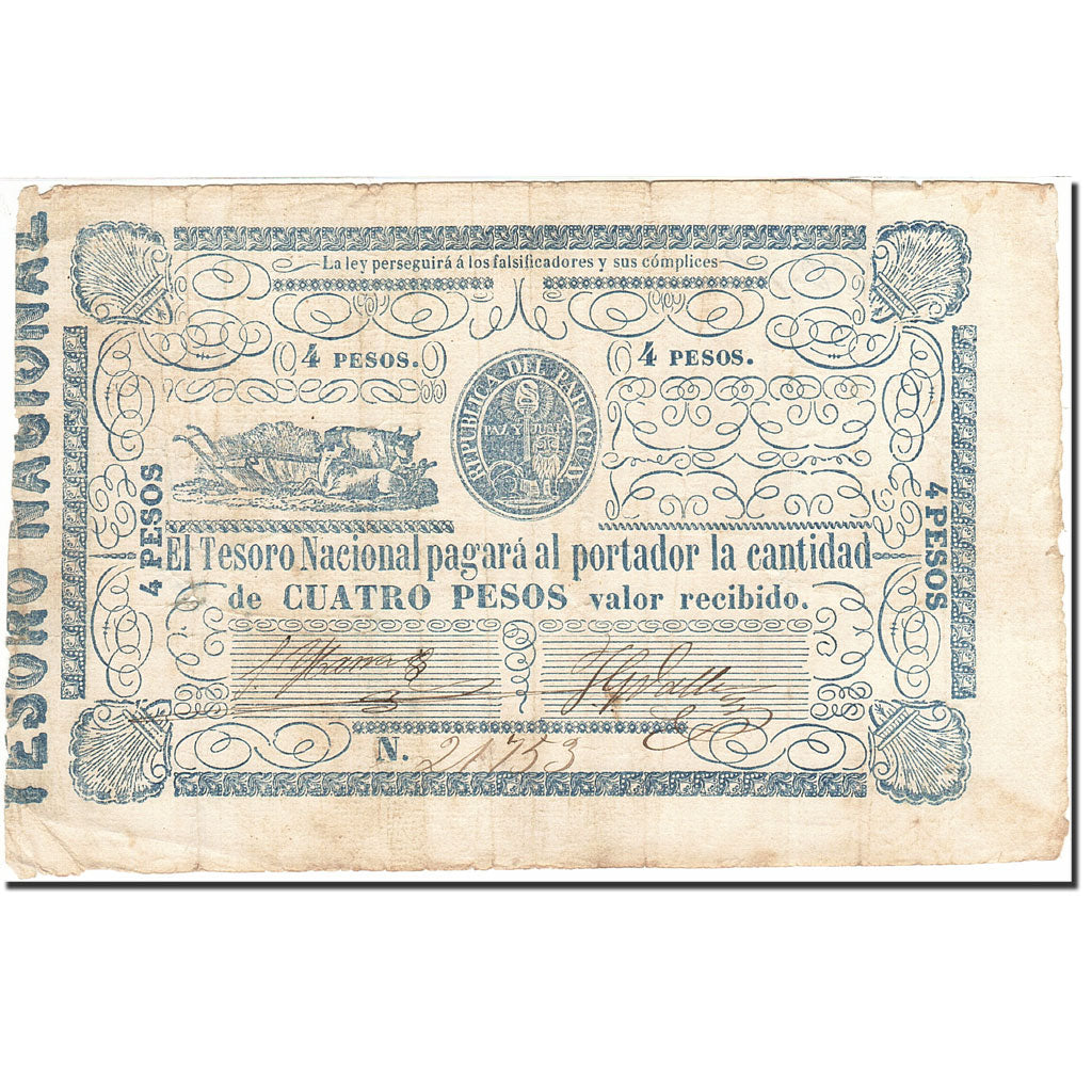 Banconote, Paraguay, 4 Pesos, 1865, KM:24, Undated (1865), BB