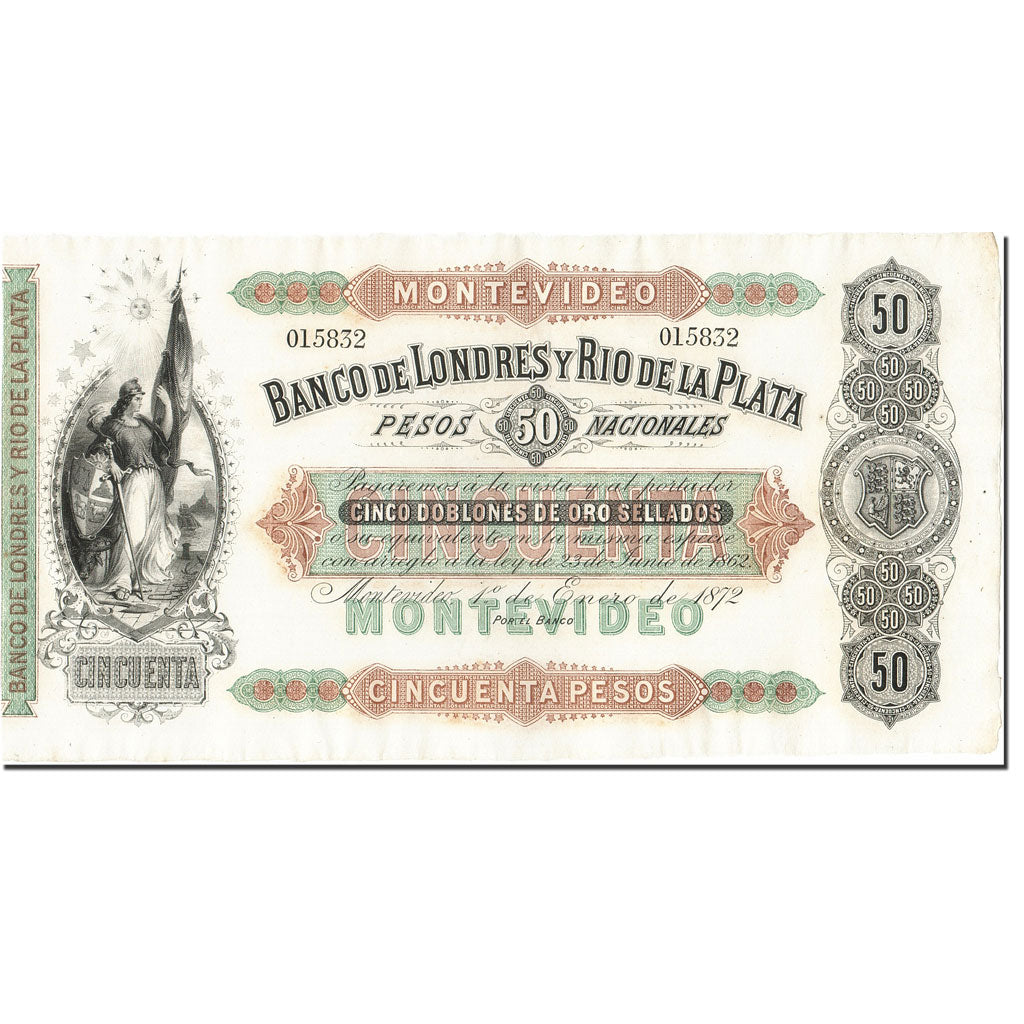 Banconote, Uruguay, 50 Pesos = 5 Doblones, 1872, KM:S238a, 1872-01-01, SPL-