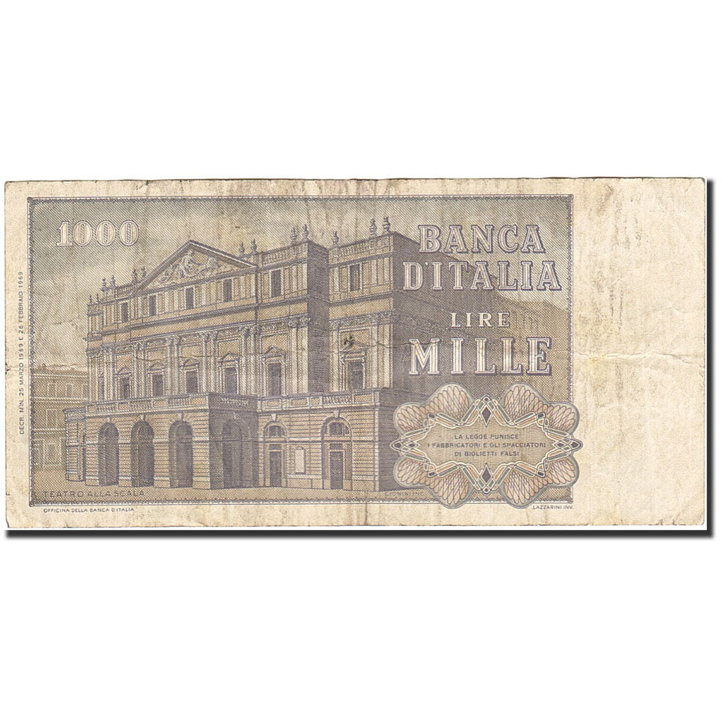 Banknote, Italy, 1000 Lire, 1969-1971, 1969-03-25, KM:101a, VF(20-25)