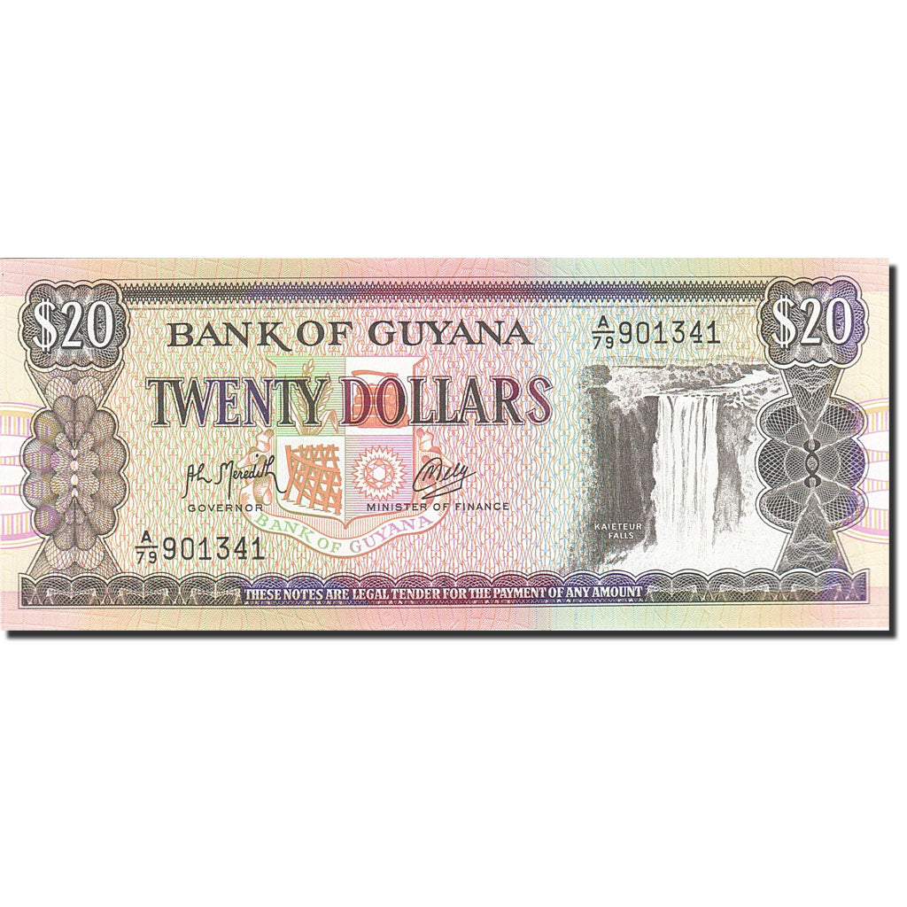 Banknot, Gujana, 20 Dollars, 1989-1992, 1989, KM:27, UNC(65-70)