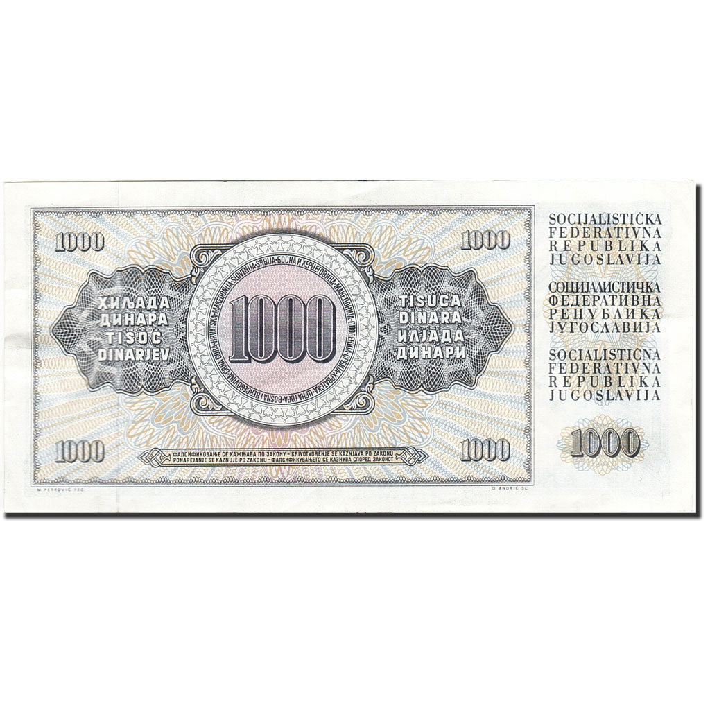 Billet, Yougoslavie, 1000 Dinara, 1978, KM:92d, TTB+