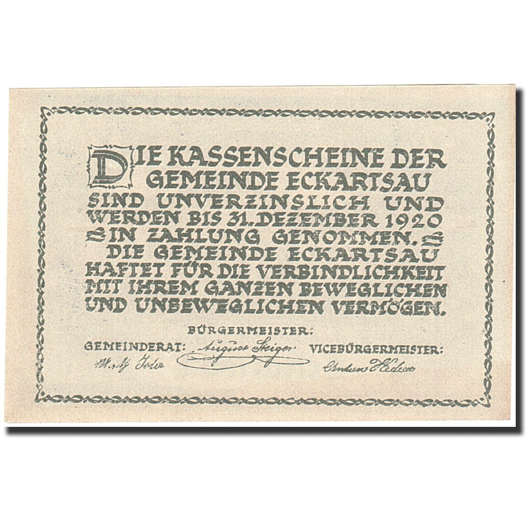 Banknote, Austria, Eckartsau, 50 Heller, château, 1920, 1920-12-31, UNC(60-62)