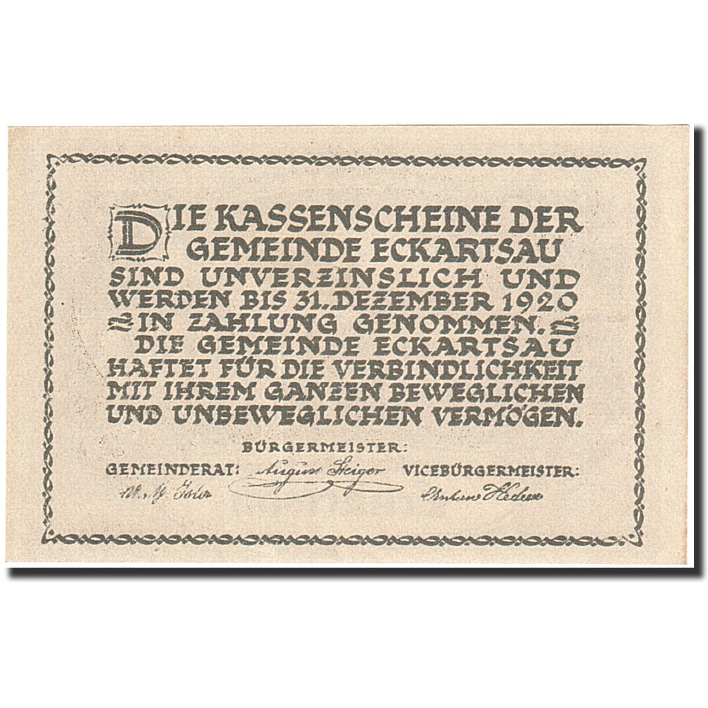 Banknote, Austria, Eckartsau, 80 Heller, château, 1920, 1920-12-31, UNC(63)