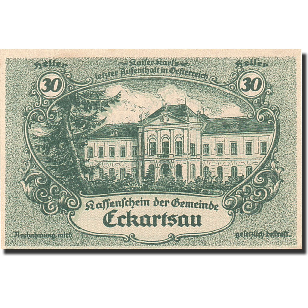 Banknote, Austria, Eckartsau, 20 Heller, château, 1920, 1920-12-31, UNC(65-70)